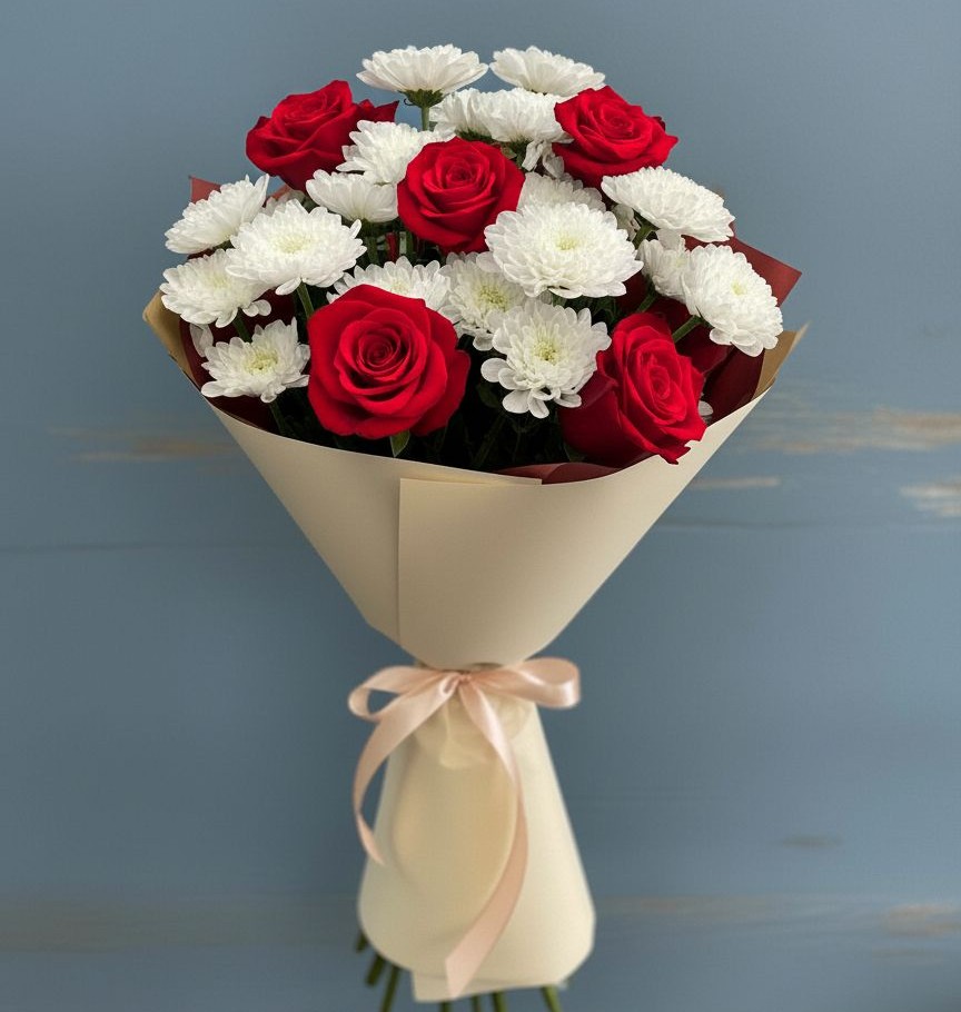 Букет цветов из: Розы и Хризантемы в Лычково