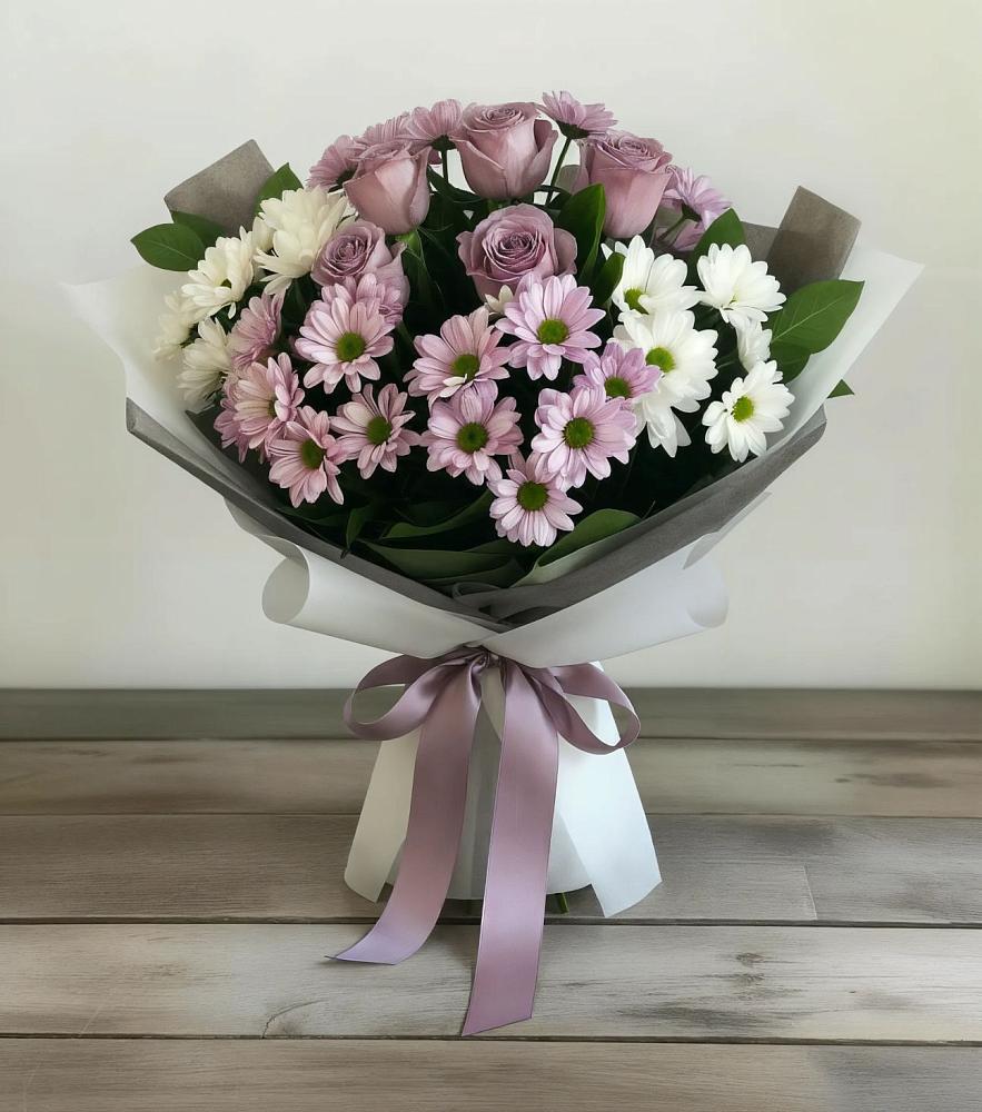 Букет цветов из: Хризантемы и Розы в Лычково