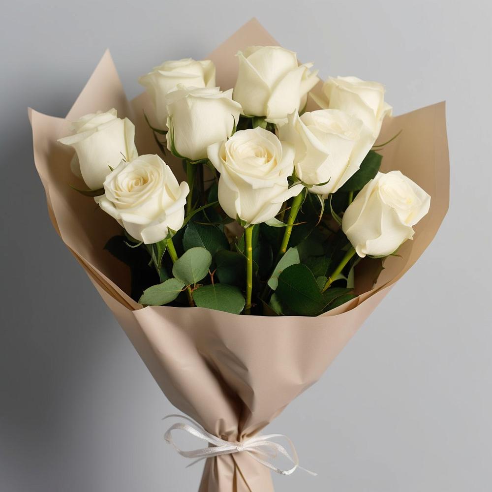 Букет 9 Белых роз Эдлесс Лав в Лычково