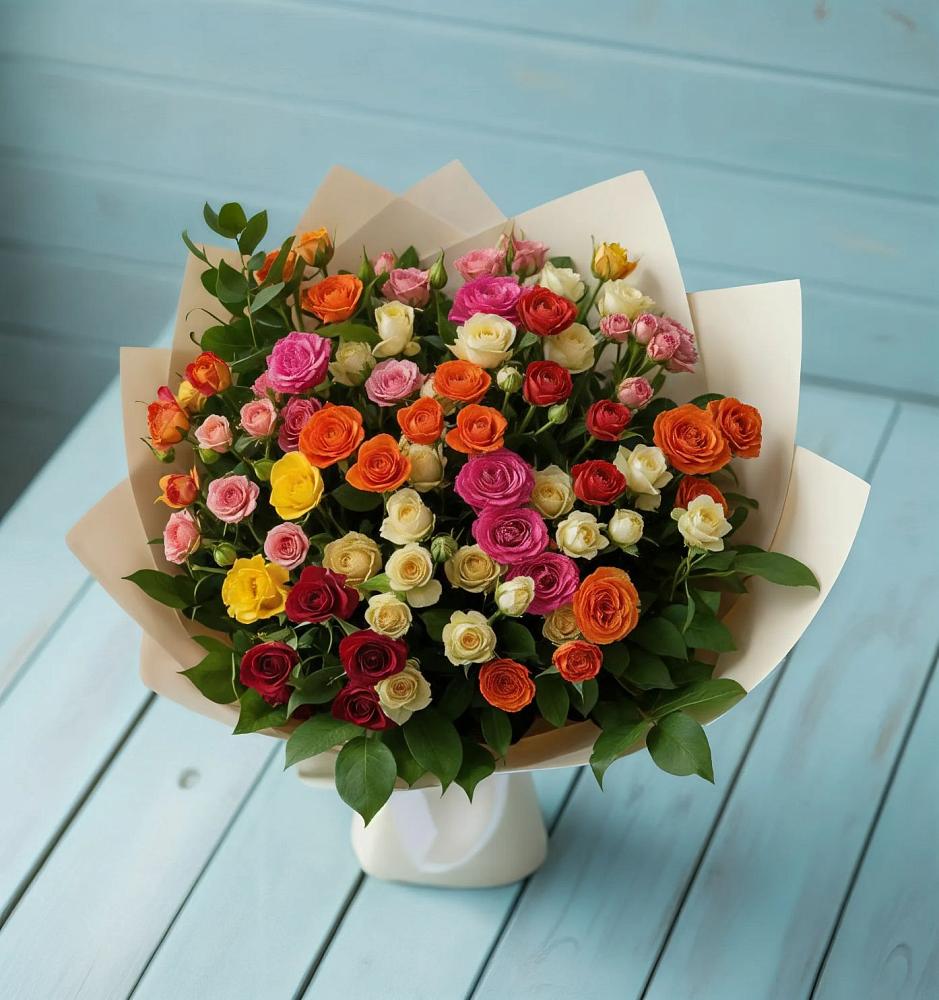 Букет Микс из разноцветных кустовых роз в Лычково