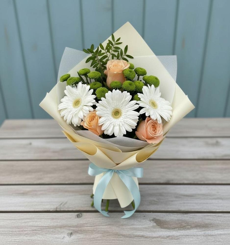 Букет цветов из: Герберы, Розы и Хризантемы в Лычково