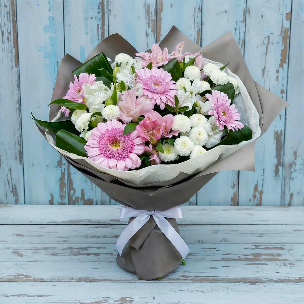 Букет цветов из: Герберы, Альстромерии и Хризантемы в Лычково