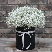 Цветочная композиция из Гипсофила в шляпной коробке в Лычково